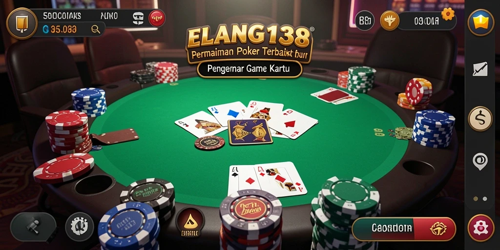 Tampilan utama ELANG138 menunjukkan permainan poker yang mendebarkan dan interaksi antar pemain.