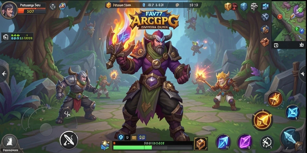 Screenshot gameplay FAV77 yang menampilkan aksi pertarungan seru di arena ARPG.