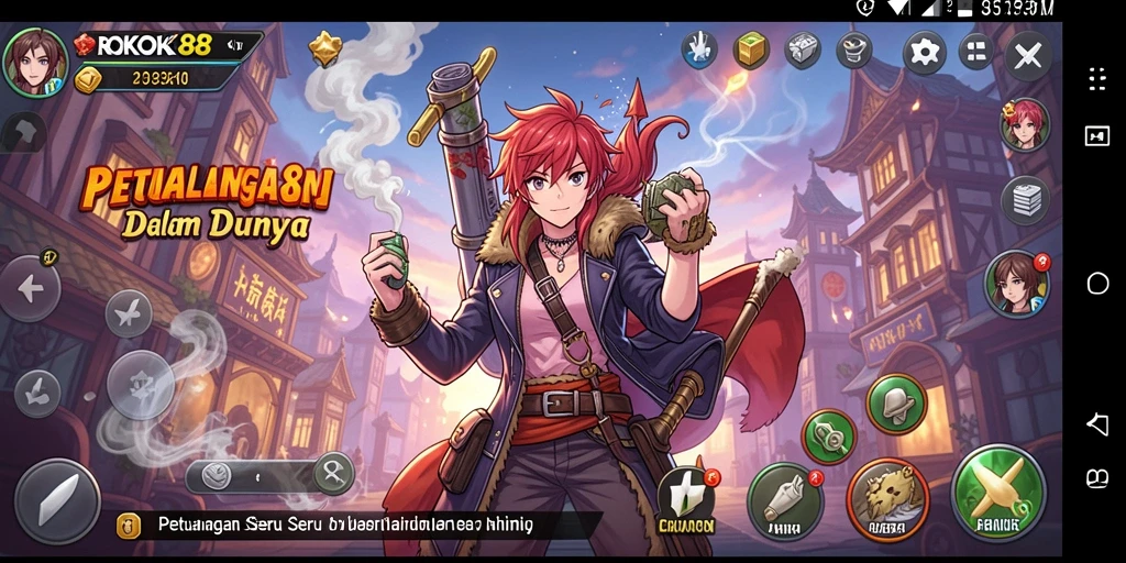 Screenshot utama ROKOK88 menampilkan grafis yang menawan dan karakter Anime yang unik.