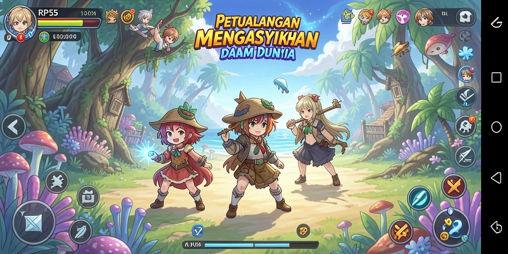 Screenshot RP55 menampilkan aksi seru dalam pertarungan karakter Anime.